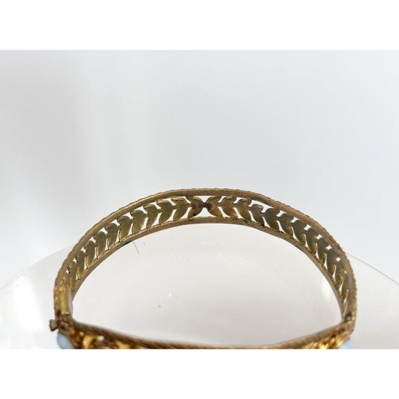 Faux Opal Gemstone Gold Toned Textured Chunky Vintage Bracelet Costume Bracelet - Picture 7 of 16